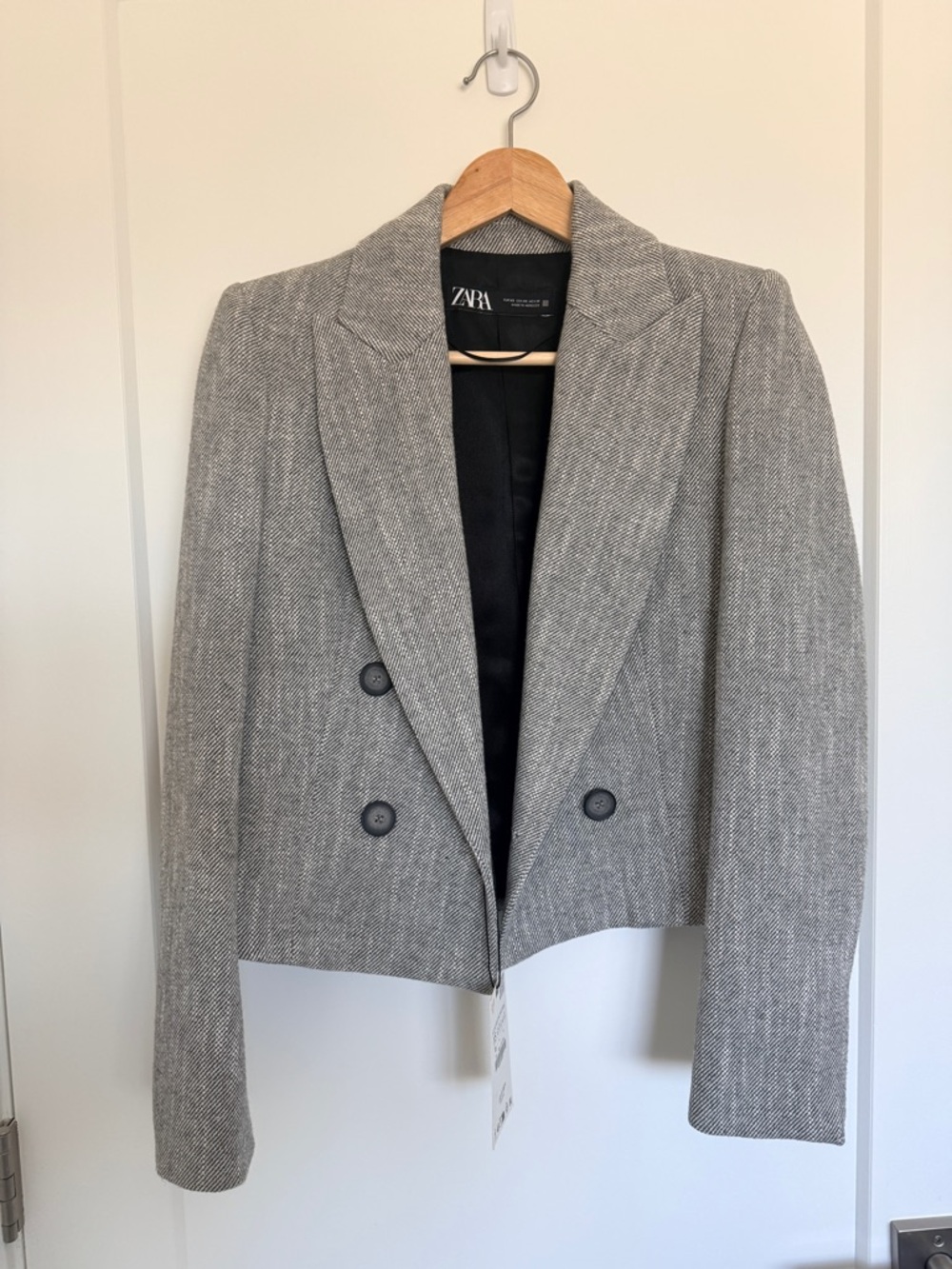 NWT ZARA Women's Gray Double-Breasted Cropped Blazer XS